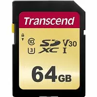 Эскиз Карта памяти Transcend 64GB SDXC Class 10 UHS-I U3 V30 R95, W60MB/s (TS64GSDC500S)