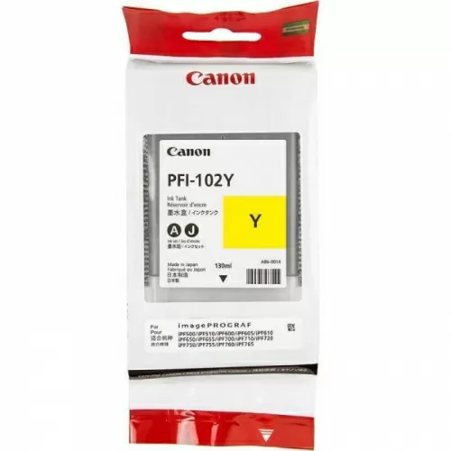 Картридж струйный Canon PFI-102 Y, желтый x2уп., 130мл., для iPF510/605/610/650/655/750/760/765 (0898B001)