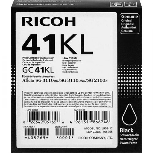 Картридж струйный Ricoh GC 41KL черный 600 страниц для Aficio SG 2100N/ 3110DN/ 3110DNw (405765)