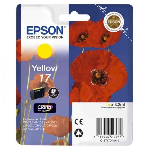 Картридж струйный Epson 17, желтый, 150 стр., для Epson XP33/203/303 (C13T17044A10)