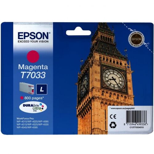 Картридж струйный EPSON T7033 пурпурный 800 страниц для WP-4015/4095/4515/4595 (C13T70334010)