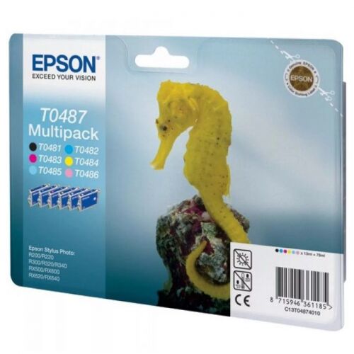 Картридж струйный Epson C13T04874010, черный/голубой/пурпурный/желтый/светло-пурпурный/светло-голубой набор, 13 мл., для Epson R200/R300/RX500/RX600