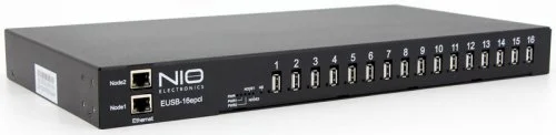 Концентратор сетевой USB, 16*USB 2.0, 2*10/ 100/ 1000 Base-T, 2 БП Nio Electronics (NIO-EUSB 16EPCL)