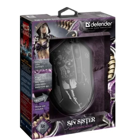 Defender Проводная игровая мышь Sin'Sister GM-933 6 кнопок,7200dpi (52933) фото 3