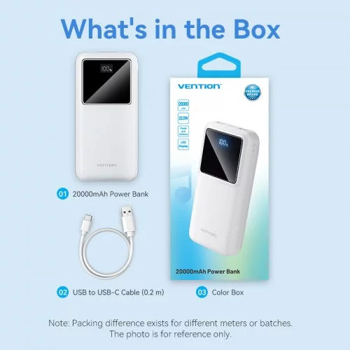 Power Bank Vention 20000mAh(M/C-A/A)22.5W Черный с LED Дисплеем (FHLB0) фото 4