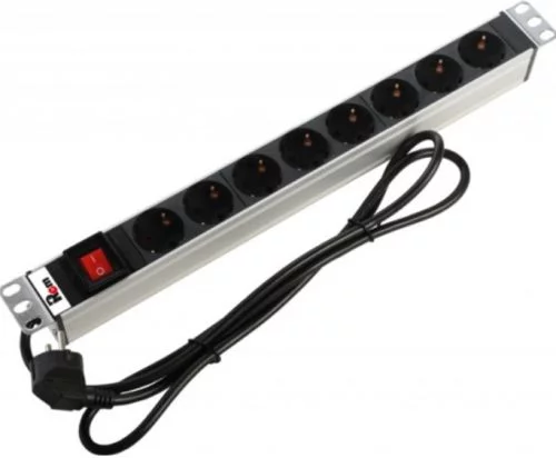 Блок розеток Rem-16 с выкл и USB-портом, 6 Schuko, 16A, алюм., 19