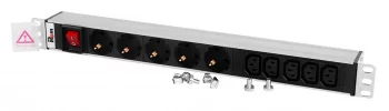 REM Блок розеток Rem-10 без шнура с выкл., 5 Schuko, 5 IEC 60320 C13, вход IEC 60320 C14, 10A, алюм., 19