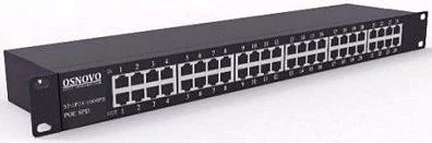Устройство грозозащиты OSNOVO SP-IP24/1000PR 1U устройство грозозащиты для локальной вычислительной сети на 24 порта (скорость до 1000 Мб/с) с защитой линий PoE (af/at, методы A + B, контакты 1/2, 3/6, 4/5, 7/8). Двухступен