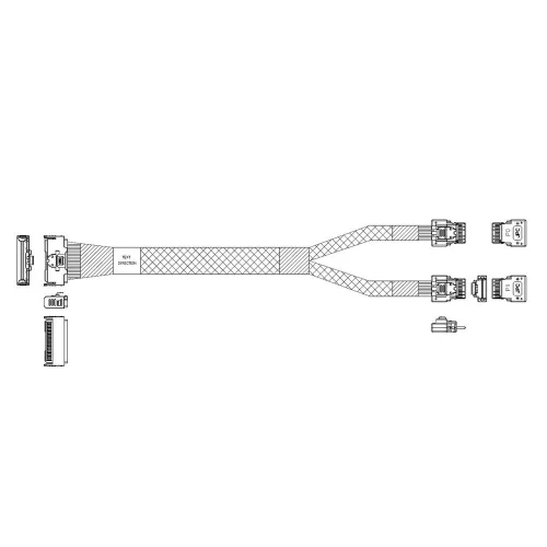 Кабель JPC P7332DN10800-1 Cable MCIO x8 74P (прямой Straight Type) -TO- 2x Slimline SAS x4 38P (SFF8654, прямой Straight Type) , 85 Ohm, L:80cm