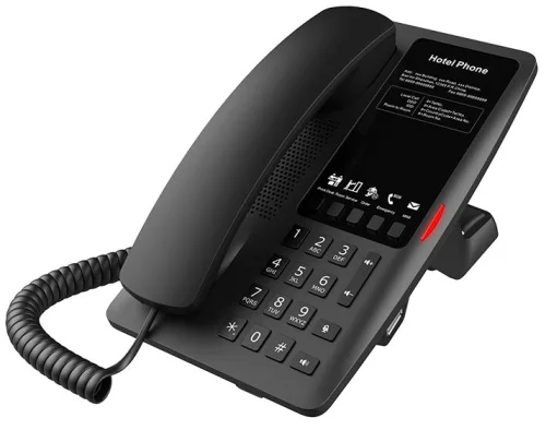 Отельный SIP-Телефон Fanvil H4, 2 SIP-акк., POE, БП в комп., 2x100 Mbps, Чёрный, 5 прог. клав. (H4#TRL)