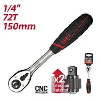 Ключ-трещотка Deli DQ41802 1/4" 72 зуба, Cr-Mo, быстросъемная