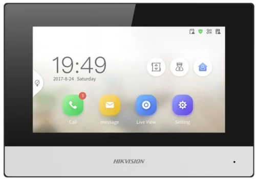7 гибридный IP видеодомофон Wi-Fi Сенсорный 7 цветной TFT LCD экран с разрешением 1024*600 встроенные микрофон и динамик слот для TF карты до 128Гб тревожные входы/ выходы 8/ 0 1 RJ-45 10M/ 100M Etherne (DS-KH6320-WTDE1)