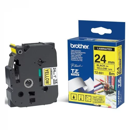 Картридж ленточный Brother TZE651, черный/желтый, 24 мм., лента для Brother P-Touch
