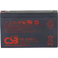 Батарея CSB серия HRL, HRL634W F2 FR, напряжение 6В, емкость 8.5Ач (разряд 20 часов), 34 Вт/Эл при 15-мин. разряде до U кон. - 1.67 В/Эл при 25 °С, макс. ток разряда (5 сек.) 130А, ток короткого замыкания 380А, макс. ток заряда 3.4A, свинцово-кислотная ти