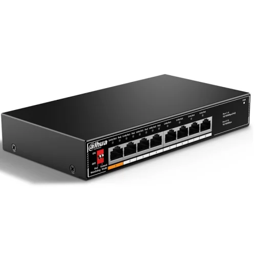 *Коммутатор Dahua DH-SF1008LP, 8-портовый неуправляемый коммутатор с РоЕ, 4xRJ45 100Mb PoE, 4xRJ45 100Mb, суммарно 60Вт, коммутация 1.8 Гбит/ с, MAC-таблица 2K, металл
