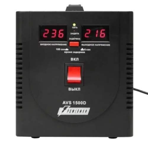 Стабилизатор POWERMAN AVS 1500D, черный, ступенчатый регулятор, цифровые индикаторы уровней напряжения, 1500ВА, 140-260В, максимальный в (POWERMAN AVS 1500D BLACK)