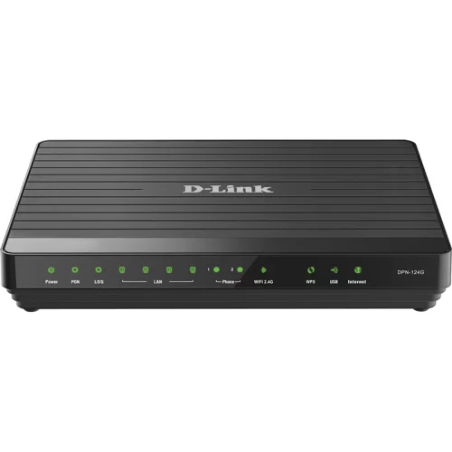 Маршрутизатор/ DPN-124G GPON ONT Wi-Fi N300 Router, GPON WAN, 4x1000Base-T LAN, 2x3.5dBi internal antennas, 2FXS+USB ports, Ethernet WAN support (DPN-124G/2S1U/A1A)
