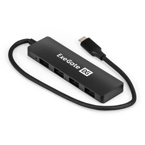 Exegate EX296929RUS USB-Хаб (концентратор) 4-в-1 ExeGate DUB-4CP/3 (кабель-адаптер USB Type C --] 4xUSB3.0, Plug&Play, черный)