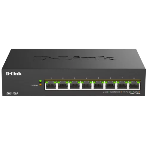 Коммутатор D-Link DMS-108P/A1A 8x2.5Гбит/с 8PoE 230W неуправляемый