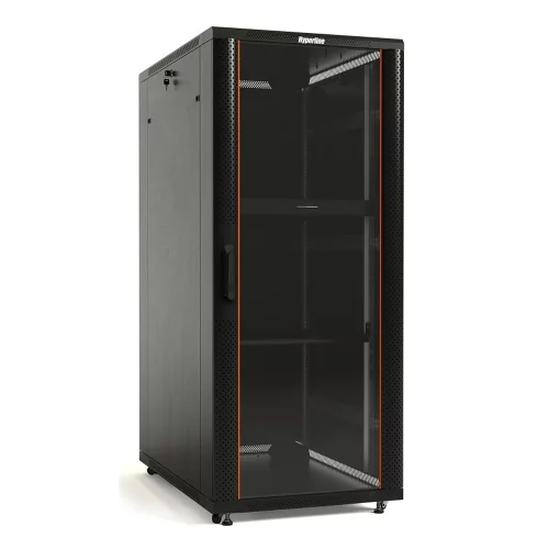 Шкаф Hyperline Hyperline TTB-4268-AS-RAL9004 Шкаф напольный 42U 2055x600х800 мм (ВхШхГ), передняя стеклянная дверь со стальными перфорированными боковинами, задняя дверь сплошная, ручка с замком, крыша нового типа, цвет черный (RAL 9004) (разобранный) (07