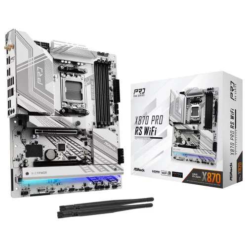 Материнская плата ASROCK X870 PRO RS WIFI, AM5, X870, 4*DDR5, 4*SATA, 3*M.2, 6*USB 2.0, 4*USB 3.2, Type-C, 2*PCIx16, 1*M.2 (Key E), HDMI, ATX