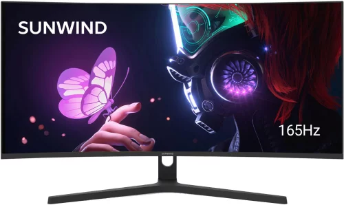 Монитор SunWind 34 SM-34QV401 черный VA LED 6ms 21:9 HDMI матовая 300cd 178гр/ 178гр 3440x1440 165Hz G-Sync DP WQ 5.6кг (SM34VG01)
