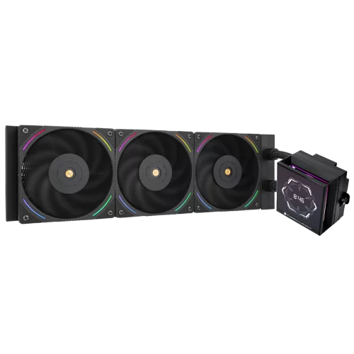 Водяное охлаждение для процессора/ Water Cooling System Thermalright Hyper Vision 360 (360mm, LED, Black, ARGB/ Fans: 3x120mm, 69CFM, 27dBA, 2150RPM/ Pump height 68mm, 6400RPM, Rad thickness 27mm/ S: (H-VISION-BL-360-ARGB)