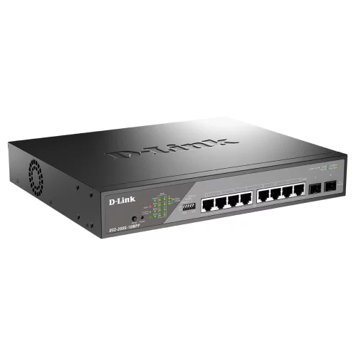 Сетевой коммутатор/ Smart L2 Surveillance Switch 8х1000Base-T PoE 802.3bt 90W, 2x1000Base-X SFP, PoE Budget 242W, Long-range PoE up to 250m (DSS-200G-10MPP/A1A)
