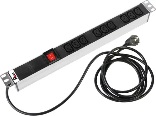 *Блок розеток Rem-16 с выкл., 9 IEC 60320 C13, 16A, алюм., 19