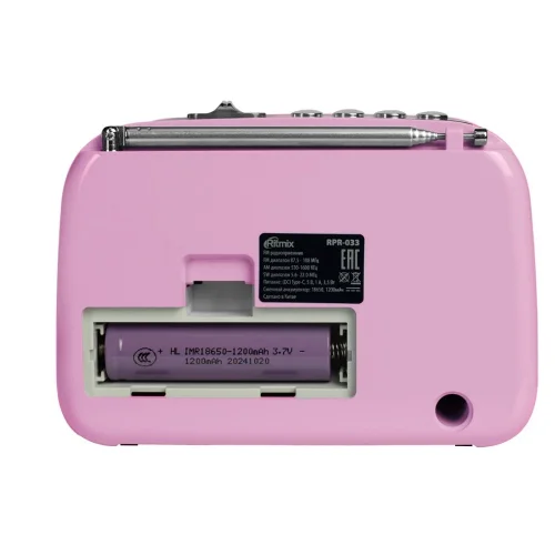 RITMIX RPR-033 PINK {Радиоприёмник порт 3хдиапазонный FM/AM/SW, Bluetooth v.5.3, воспр. с USB и с карт памяти micro SD (до 32Gb), динамик 52мм 5 Вт 4 Ом} фото 3