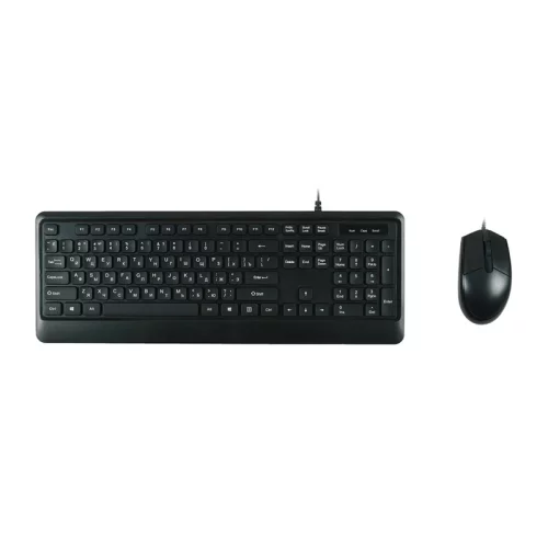 Комплект клавиатура+мышь/ Keyboard/ mouse set MK120, USB wired, 104 кл, 1000DPI, 1.8m, black, Foxline