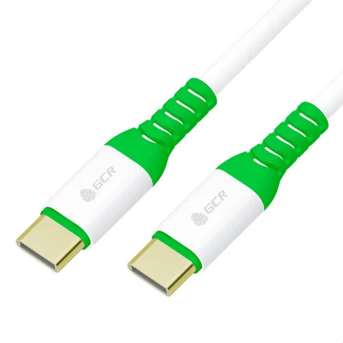 GCR PRO Кабель PREMIUM 3.0m TypeC / TypeC PD 60W, медь, быстрая зарядка для iPhone 15/ 16/ 17, силикон, белый, GOLD, AL корпус (GCR-56327)