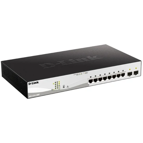 Коммутатор/ Управляемый L2 PoE-коммутатор, 8x1000Base-T PoE, 2x1000Base-X SFP, PoE-бюджет 130 Вт, защита от статического электричества до 6 кВ, CLI (DGS-1210-10MP/FL2A)