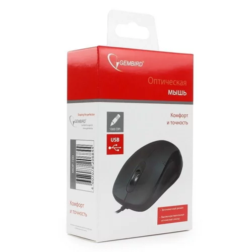 Gembird MOP-100 Black {Мышь, USB, черный, 3 кнопки, 1000 DPI, кабель 1.5м} фото 4