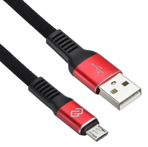 Кабель Digma MICROUSB-1.2M-FLAT-BLKR USB (m)-micro USB (m) 1.2м черный/ красный плоский