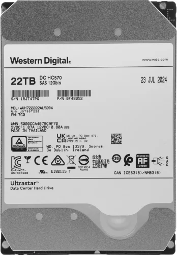 Жесткий диск SAS 22TB 7200RPM 12GB/ S 512MB DC HC570 0F48052 WD