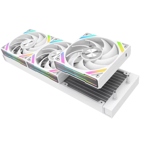 Водяное охлаждение для процессора/ Water Cooling System SAMA Q60 White (360mm, LED temp., White, ARGB/ Fans: 3x120mm, 86CFM, 30dBA, 2600RPM/ Pump height 64mm, 30dBA, 2800RPM, Rad thickness 27mm/ S: 18 (Q60-WHWANNO3-G) фото 6