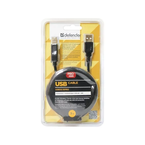 Defender USB04-10 PRO Кабель USB 2.0 для соед. 3.0м AM/ BM , зол.конт, 2фер.фил. (87431) фото 2