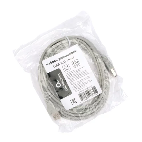 Кабель-удлинитель USB2.0 Cablexpert CC-USB2-AMAF-10-N, AM/ AF, медь, 3.0м, серый, пакет фото 2