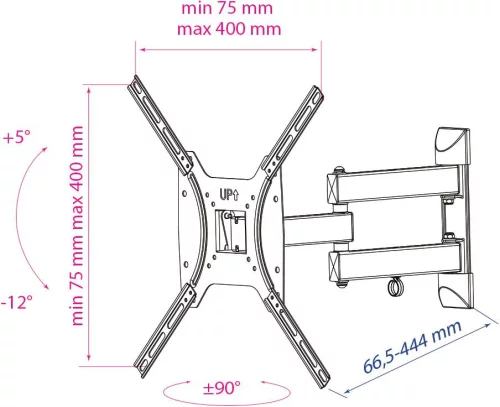 Кронштейн для ТВ KROMAX OPTIMA-404 black (max VESA 400x400 мм., настенный, наклонно-поворотный, max 35 кг) (28011) фото 5