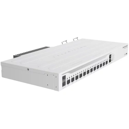 Маршрутизатор/ CCR2004-1G-12S+2XS Cloud Core Router with Annapurna Alpine AL32400 Cortex A57 CPU (4-cores, 1.7GHz per core), 4GB RAM, 1x Gigabit RJ45 port, 12x 10G SFP+ cages, 2 x 25G SFP28 cages, RouterOS L6, 1U rackmount case, Dual PSU фото 2