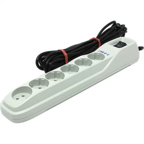 Сетевой фильтр Pilot L 6 розеток (5 евро + 1 б/зазем.) 5 м/ Surge protector ZIS Pilot L-6 5m, 6 outlets (5+1), white