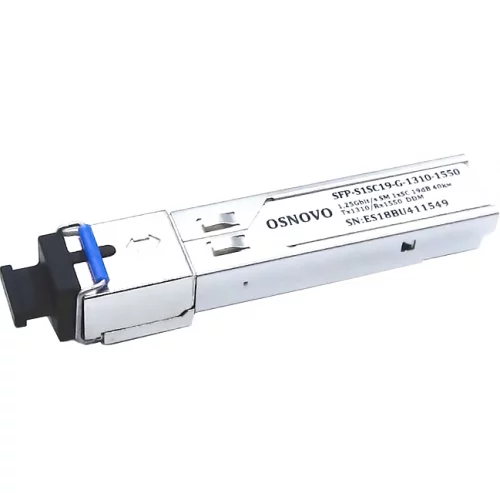 Oптический SFP модуль OSNOVO SFP-S1SC19-G-1310-1550 Оптический SFP Модуль. Одно волокно Single Mode. Скорость: до 1,25 Гбит/c. Тип разъема: SC. Оптический бюджет: 19дБ. Расстояние передачи - до 40км. Рабочая длина волны,нм