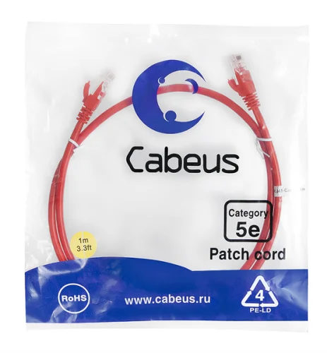 Cabeus PC-UTP-RJ45-Cat.5e-1m-RD-LSZH Патч-корд U/ UTP, категория 5е, 2xRJ45/ 8p8c, неэкранированный, красный, LSZH, 1м
