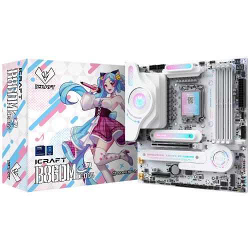 Материнская плата Maxsun MS-iCraft B860M CROSS B860, LGA1851, 4*DDR5, 1*PCIEx16, 1*PCIEx4, 3*M.2, 1*TypeC, 8*USB3.2Gen2, 2*USB3.2Gen1, 3*USB2.0, 4*SATA3.0, 5G, Type-C(DP), DP, HDMI, M-ATX, RTL (6940709661192)