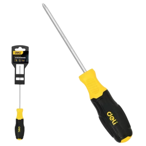 Крестовая отвертка Deli DL636100N PH2x100мм сталь Cr-V, двухкомпонентная прорезиненная рукоять