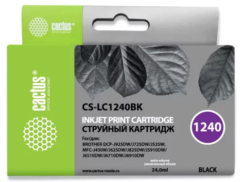 Картридж струйный Cactus CS-LC1240BK черный (24мл) для Brother MFC-J6510/6910DW с чипом