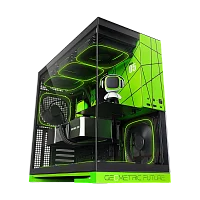 Корпус ПК без блока питания/ Case Geometric Future Model 5 NV Style, Midi-Tower, TG, no fans, 2xUSB-A 3.0, 1xUSB 3.2 Type-C, E-ATX, ATX, mATX, mITX Black/ Green (1AM5WKNV00100)
