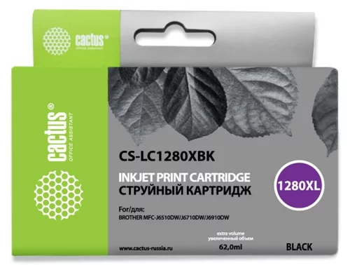 Картридж струйный Картридж струйный Cactus CS-LC1280XBK черный (62мл) для Brother MFC-J6510/6910DW