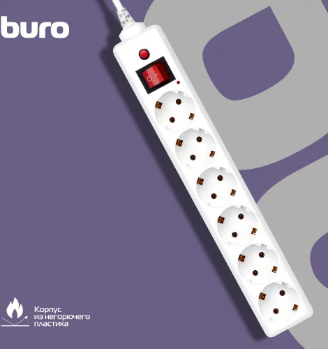 Сетевой фильтр Buro 600SH-16-1.8-W 1.8м (6 розеток) белый (коробка) фото 2